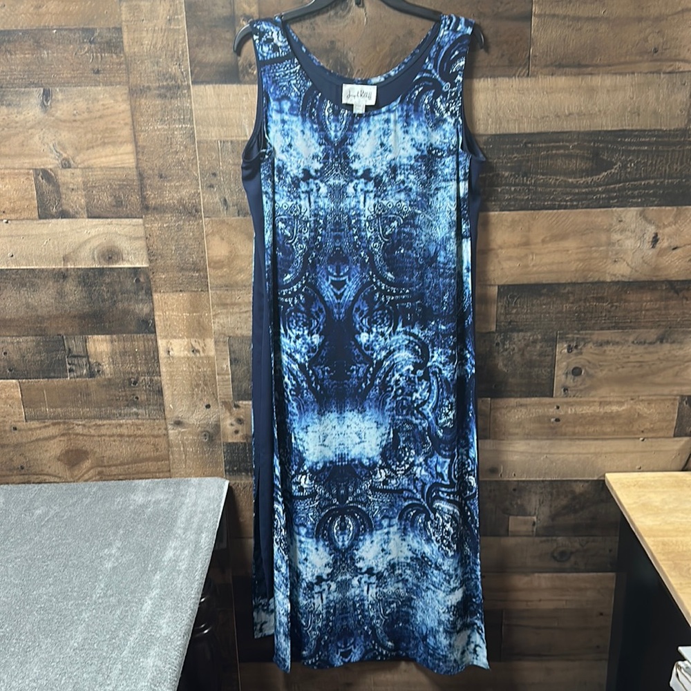 Joseph Ribkoff blue multicolor sleeveless size 12 long double layered dress